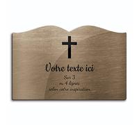 OCAP-FUNERAIRE.COM Placa grabada funeraria, diseño de cruz cristiana autoadhesiva, modelo libro (20 x 13 cm) personalizado 1 a 3 líneas Bronce