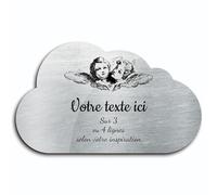 OCAP-FUNERAIRE.COM Placa grabada funeraria, diseño de dos cabezas de ángeles autoadhesiva, modelo Nube (20x12 cm) personalizado 1-3 líneas Alu cepillado
