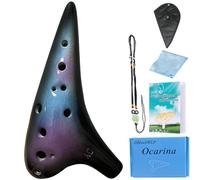 Ocarina de cer mica de 12 agujeros DHwebWLP con cancionero para principiantes (azul estrellado, morado y negro)