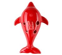Ocarina de cerámica cocida, Ocarina con patrón, Flauta Alto C (AC) de cerámica con 6 agujeros y forma de delfín de dibujos animados creativos. Aprenda a practicar instrumentos de flauta.(Red)