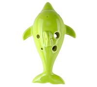 Ocarina de cerámica cocida, Ocarina con patrón, Flauta Alto C (AC) de cerámica con 6 agujeros y forma de delfín de dibujos animados creativos. Aprenda a practicar instrumentos de flauta.(Green)