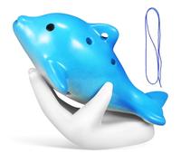 Ocarina de Cerámica con Forma de Animal Marino de 6 Agujeros | Set con Soporte Mano, Cancionero en Inglés y Correa de Cuello, Acabado Esmaltado, Uso en Clases