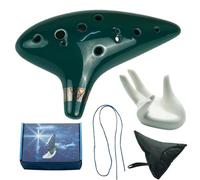 Ocarina instrumento Ocarina De Cerámica De 12 Notas En Do Alto Con Cancionero Cuerdas De Mástil Y Estuche De Transporte(Dark green with box)