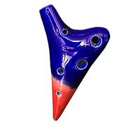 ocarina， Mini ocarina de arcilla esmaltada variable en horno F de 6 agujeros de tono súper alto, caja de almacenamiento + cordón(Dark Blue red)