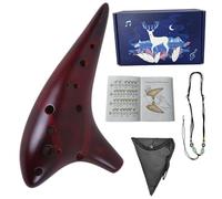 Ocarina Mulucky de cerámica cocida con paja ahumada de 12 agujeros en C alto con libro de canciones para principiantes (marrón rojizo)