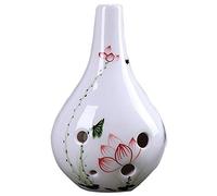 Ocarina, Ocarina de arcilla 6 agujeros en Do alto for principiantes, instrumento musical con forma jarrón creativo y estampado floral pintado a mano(White B)
