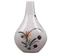 Ocarina, Ocarina de arcilla 6 agujeros en Do alto for principiantes, instrumento musical con forma jarrón creativo y estampado floral pintado a mano(White D)