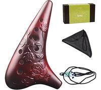 Ocarinas, Principiante adulto 12 hoyos Alto C Arcilla Ocarina, Instrumento de juego tipo submarino ahumado natural, Rosas bellamente talladas a mano, Bolsa de tela + Cordón + Protector de boquilla, Co