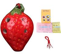 Ocarinas, Tweeter creativo de 4 orificios en forma de fruta Ocarina de terracota, principiantes en forma de limón de fresa practican instrumentos de viento, caja de embalaje + cordón + materiales didá