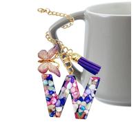 Ocastuted Abalorio de letra para taza, colgante de letra de taza con mariposa y borla, bonito llavero moderno con inicial, colgante de mochila, botella de agua, joyería para escuela, trabajo, gimnasio