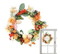 Ocastuted Coronas de Pascua para Puerta de Entrada,Corona de Pascua, Corona de Puerta con Flores de Seda y Huevos de Colores con Mariposas, 11,81 Pulgadas, Corona Decorativa de Primavera Hecha a Mano