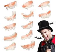Ocastuted Dientes De Vampiro Adultos,Accesorios Dentales De Vampiro | 12 Piezas Dentaduras Postizas Realistas para Fiestas De Disfraces Halloween Cumpleaños Y Eventos