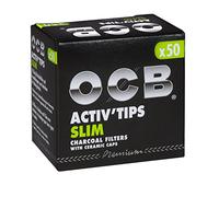 OCB ActivTips Slim-Filtro de carbón Activo con Tapas de cerámica (7 mm, 5 Paquetes de 50 Unidades), Activado, Plata, smal