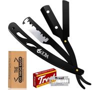 OCBA Navaja de afeitar para hombre & Navaja de Barbero Maquinilla de afeitar para barba de acero inoxidable 20 Medias Cuchillas de Afeitar