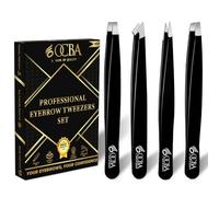 OCBA piezas Pinzas para cejas pinzas de depilar para depilación de cejas Punta mejorada Pinzas profesionales para cejas con acabado antideslizante para depilación con funda incluida (4 P Negro)