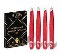 OCBA piezas Pinzas para cejas pinzas de depilar para depilación de cejas Punta mejorada Pinzas profesionales para cejas con acabado antideslizante para depilación con funda incluida (4 P Rojo)