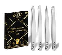 OCBA piezas Pinzas para cejas pinzas de depilar para depilación de cejas Punta mejorada Pinzas profesionales para cejas con acabado antideslizante para depilación con funda incluida (4 P Plata)