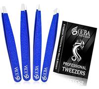 OCBA piezas Pinzas para cejas pinzas de depilar para depilación de cejas Punta mejorada Pinzas profesionales para cejas con acabado antideslizante para depilación con funda incluida (4 P Azul)