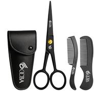 OCBA Tijeras de barba, tijeras profesionales para bigote, tijeras de corte de pelo para orejas y nariz, de acero inoxidable, uso seguro para cejas (Negro)