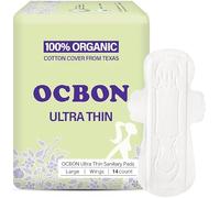 OCBON Almohadillas sanitarias ultrafinas grandes, 100% algodón tejano orgánico con alas (28 cm, 28 unidades)