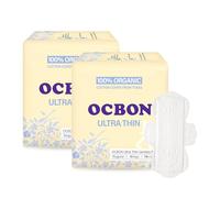 OCBON Almohadillas ultrafinas (regulares, 32 unidades) - Almohadillas superiores de algodón orgánico con alas para mujer, súper absorbentes y ultrasuaves, servilletas sanitarias hipoalergénicas