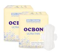 OCBON Almohadillas ultrafinas (regulares, 32 unidades) - Almohadillas superiores de algodón orgánico con alas para mujer, súper absorbentes y ultrasuaves, servilletas sanitarias hipoalergénicas