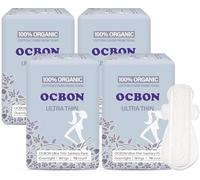 OCBON Compresas sanitarias ultrafinas durante la noche - 100% algodón orgánico Texan con alas (35 cm, 40 unidades)
