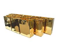 OccasionALL Bolsas de regalo doradas con asas, bolsas doradas grandes para vacaciones, envoltura, cumpleaños, bodas, compras, eventos, a granel, 10 x 5 x 13, paquete de 12 unidades