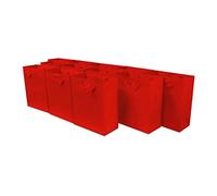 OccasionALL Bolsas de regalo rojas con asas, bolsa pequeña de Navidad, vacaciones, bodas, cumpleaños, San Valentín, recuerdos de fiesta, compras, a granel, 6 x 3 x 7.5 pulgadas, paquete de 12 unidades