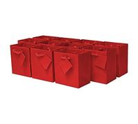 OccasionALL Bolsas de regalo rojas con asas, mini bolsas de Navidad, vacaciones, bodas, cumpleaños, San Valentín, regalos, compras, a granel, 4 x 2.75 x 4.5 pulgadas, paquete de 12 unidades