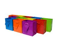 OccasionALL Mini bolsas de regalo multicolor con asas para Navidad, cumpleaños, tarjetas, golosinas, bodas, recuerdos de fiesta, eventos, a granel, 4 x 2.75 x 4.5 pulgadas, paquete de 12 unidades