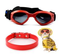 Occhiali per Cani Taglia Piccola, Pieghevole Occhiali da Sole per Cani e Gatti, Protezione UV, Regolabile,con Collari per Pet,Occhiali da Sole per Cani Piccola,Occhiali per Cucciolo Moto,Gatti Adulti