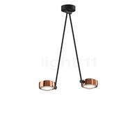 Occhio Sento Soffitto Due 60 Up D, lámpara de techo LED 2 focos, cabeza oro rosa/cuerpo negro mate/florón negro mate - 3.000 K - Occhio Air