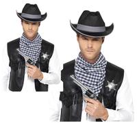 Occidental Kit Negro Wild West Cowboy Sombrero Neckscarf Hombre Disfraz Nuevo