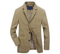 OCCOKO Americana de algodón para Hombre Chaqueta para Hombre, Informal Elegante Ajustada Chaqueta de Traje (Khaki, XXXXL)