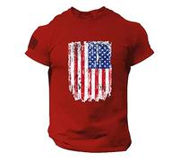 OCCOKO Camiseta de manga corta impresa 3D casual para hombre con logotipo de la bandera americana camisetas de fútbol para personalizar, rojo, L