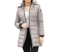 OCCOKO Chaqueta acolchada de algodón para mujer con capucha desmontable, abrigo medio acolchado de algodón cálido para otoño e invierno (Grey, L)