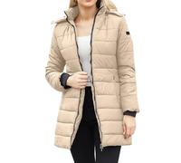 OCCOKO Chaqueta acolchada de algodón para mujer con capucha desmontable, abrigo medio acolchado de algodón cálido para otoño e invierno (Beige, XL)