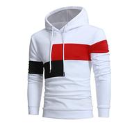 OCCOKO Suéter de Manga Larga Top Sudadera Hombre Otoño Invierno Calle Ocio Viajes Deportes al Libre Colorblock Estampado Delgado con Capucha Snowboard (White, M)