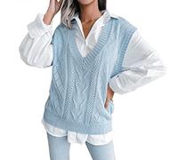 OCCOKO Suéter de Punto con Cuello en V de Color sólido Informal de otoño e Invierno para Mujer Chaleco de Punto sin Mangas (A-Blue, M)