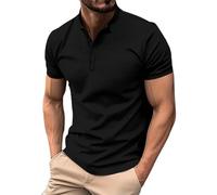 OCCOKO Top Liso con Botones de Manga Corta para Hombre Poloshirt Manga Corta Hombre Estilo Clásico Camiseta Casual Negocio Deporte Verano (Black, M)