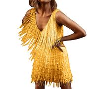 OCCOKO Vestido de Fiesta con Flecos y Brillo, Corte Ajustado Ideal para Noche, (Gold, S)