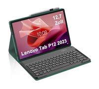 Occtingkind Funda para Lenovo Tab P12 12,7" 2023 con teclado Bluetooth para Lenovo P12 12,7 2023 TB370FU, teclado extraíble QWERTZ, USB C, sin iluminación, sin trackpad, protección robusta, verde