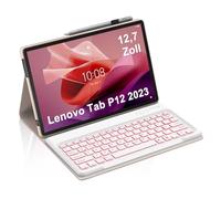 Occtingkind, Teclado para Lenovo P12 Funda con Teclado para Lenovo Tab P12 2023 12.7 Pulgadas Magnético Desmontable Bluetooth Keyboard QWERTZ Disposición USB C Retroiluminación Rosa