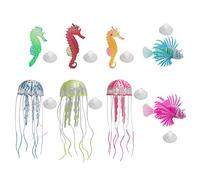 Occupiedpet Aquarium Decoration Set 8 Pcs Luminous Silicone Sea Creature Ornaments Glowing Jellyfish Seahorse Lionfish for Fish Tank Aquarium Landscape Decor