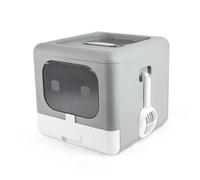 Occupiedpet Cat Litter Box, Large Enclosed Plastic Litter Pan with Foldable Design, Spacious Spill Proof Cat Toilet for Indoor Use (Gris)