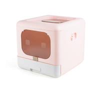 Occupiedpet Cat Litter Box, Large Enclosed Plastic Litter Pan with Foldable Design, Spacious Spill Proof Cat Toilet for Indoor Use (Rosa)