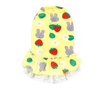 Occupiedpet Dog Dress, Cotton and Polyurethane Pet Apparel with Strawberry Rabbit Pattern, Yellow Cute Puppy Clothes for Spring Summer Small Dogs (M)