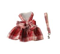 Occupiedpet Dog Harness Outfit, Cute Bowknot Plaid Pet Harness with Leash, 9.84in Length Breathable Apparel for Daily Wear Wedding Party Red (S)