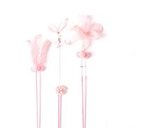 Occupiedpet Juego de 3 varitas para Gatos, Juguetes interactivos de Plumas con Campanas y Cintas, Varillas Flexibles para Juegos de Gatitos en Interiores (Rose)